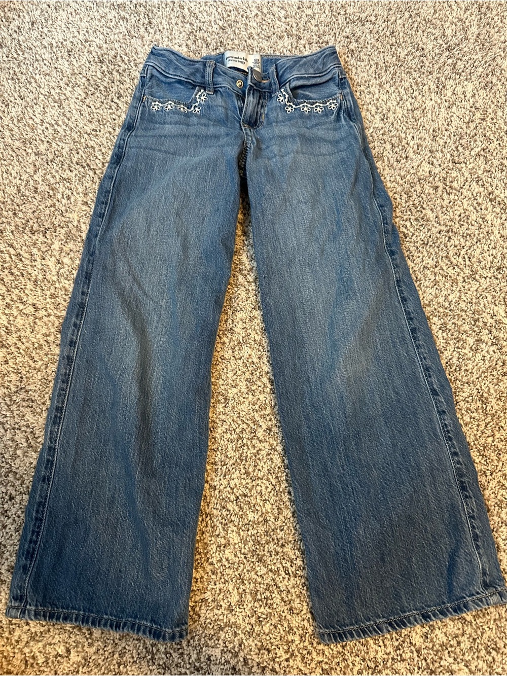 Abercrombie & Fitch Medium Blue Kids' Wide-Leg Jeans with White Embroidery